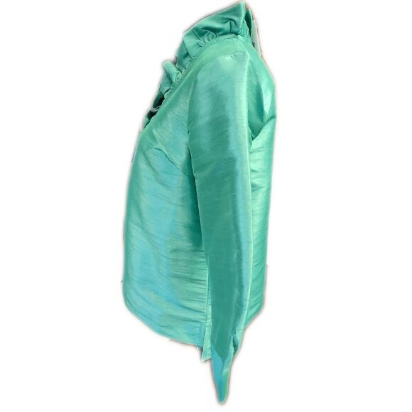 5/$55 Crown & Ivy NWT Holiday Blouse In Lamar Green, High Neck, S - Picture 2 of 8